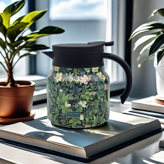 Teethermoskanne mit Vintage-Blumenmuster – Integriertes Teesieb
