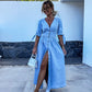 🌷Frühling Vorverkauf 49% Rabatt🍃👗Jeanskleid mit V-Ausschnitt und Knopfleiste für Damen